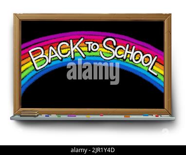 Back to school openings and hope rainbow concept as a student diversity and school inclusiveness concept as an education symbol for positive diverse. Stock Photo