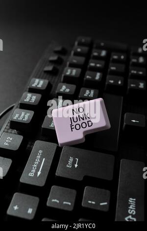 Sign displaying No Junk Food. Internet Concept Stop eating unhealthy things go on a diet give up burgers fries -49139 Stock Photo