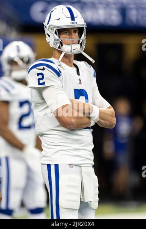 August 20, 2022: Indianapolis Colts quarterback Matt Ryan (2) during pregame of NFL football preseason game action between the Detroit Lions and the Indianapolis Colts at Lucas Oil Stadium in Indianapolis, Indiana. Detroit defeated Indianapolis 27-26. John Mersits/CSM. Stock Photo