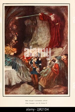 THE FEAST VANISHED AWAY (The Tempest Act III. Scene 3) from the book ' Tales from Shakespeare ' by William Shakespeare edited by Charles and Mary Lamb Illustrated by Norman M. Price Publisher New York : Scribner ; London : T.C. & E.C.  Jack in 1915 Stock Photo