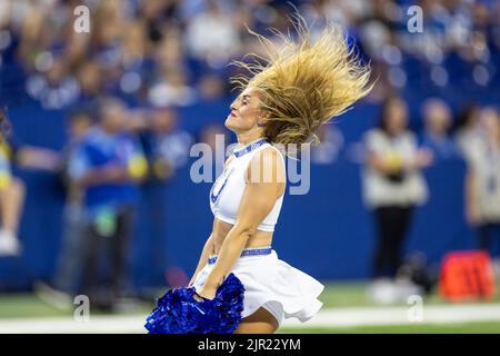 August 20, 2022: Indianapolis Colts cheerleaders perform during NFL football preseason game action between the Detroit Lions and the Indianapolis Colts at Lucas Oil Stadium in Indianapolis, Indiana. Detroit defeated Indianapolis 27-26. John Mersits/CSM. Stock Photo