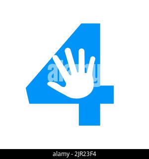 Letter 4 Hand Logo Concept For Hand Care, Charity Sign and Donation Logo Symbol Vector Template Stock Vector
