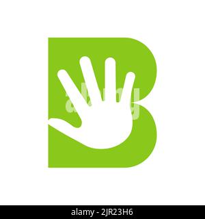 Letter B Hand Logo Concept For Hand Care, Charity Sign and Donation Logo Symbol Vector Template Stock Vector