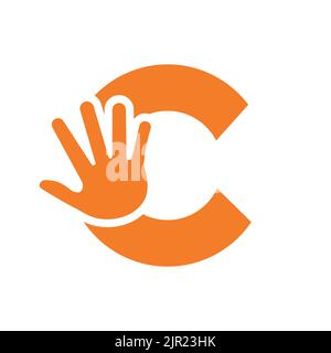 Letter C Hand Logo Concept For Hand Care, Charity Sign and Donation Logo Symbol Vector Template Stock Vector