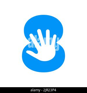 Letter 8 Hand Logo Concept For Hand Care, Charity Sign and Donation Logo Symbol Vector Template Stock Vector