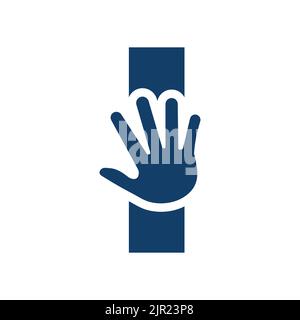 Letter I Hand Logo Concept For Hand Care, Charity Sign and Donation Logo Symbol Vector Template Stock Vector