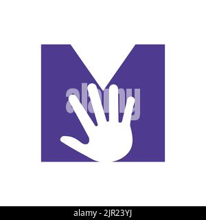 Letter M Hand Logo Concept For Hand Care, Charity Sign and Donation Logo Symbol Vector Template Stock Vector