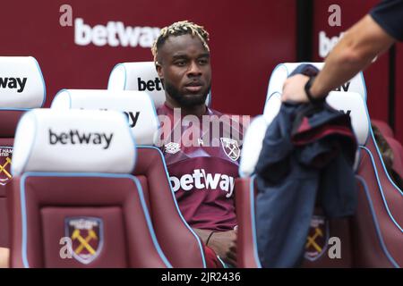 London, UK. 21st Aug, 2022. Maxwell Cornet of West Ham United before the Premier League match between West Ham United and Brighton and Hove Albion at the London Stadium, Queen Elizabeth Olympic Park, London, England on 21 August 2022. Photo by Joshua Smith. Editorial use only, license required for commercial use. No use in betting, games or a single club/league/player publications. Credit: UK Sports Pics Ltd/Alamy Live News Stock Photo