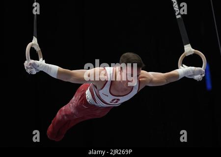 August 20, 2022: Brody Malone (Stanford University) competes during the senior men's final at the 2022 U.S. Gymnastics Championship. The event is at Amalie Arena in Tampa, FL. Melissa J. Perenson/CSM Stock Photo