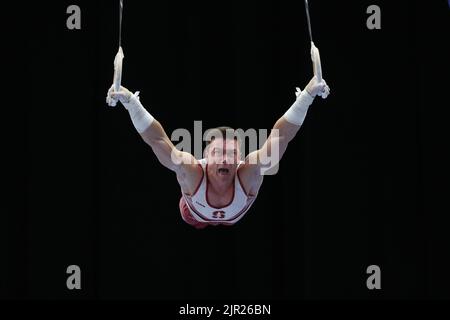 August 20, 2022: Brody Malone (Stanford University) competes during the senior men's final at the 2022 U.S. Gymnastics Championship. The event is at Amalie Arena in Tampa, FL. Melissa J. Perenson/CSM Stock Photo