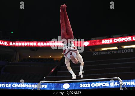 August 20, 2022: Brody Malone (Stanford University) competes during the senior men's final at the 2022 U.S. Gymnastics Championship. The event is at Amalie Arena in Tampa, FL. Melissa J. Perenson/CSM Stock Photo