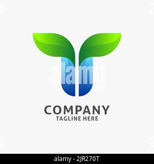 Letter T leaf logo design Stock Vector