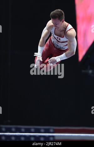 August 20, 2022: Brody Malone (Stanford University) competes during the senior men's final at the 2022 U.S. Gymnastics Championship. The event is at Amalie Arena in Tampa, FL. Melissa J. Perenson/CSM Stock Photo