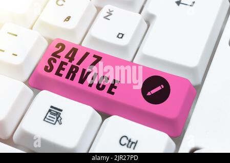 Text showing inspiration 24 7 Service. Word Written on Always available to serve Runs constantly without disruption -48610 Stock Photo
