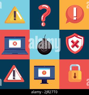 cyber fraud nine icons Stock Vector