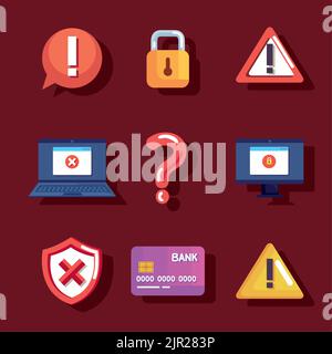 nine cyber fraud icons Stock Vector