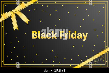 Black Friday Backgrounds, title frame with golden ribbon on black background Stock Vector