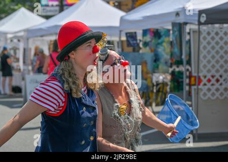 Roving clowns, Arts Alive Festival, Downtown Langley, British Columbia, Canada Stock Photo