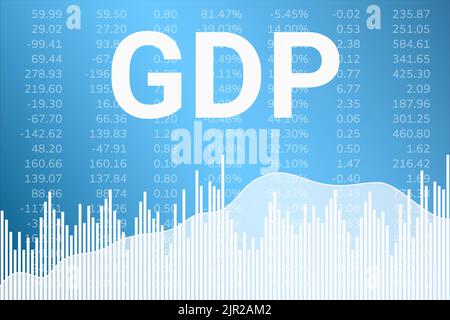 Word GDP (Gross domestic product) on blue finance background. Global economy concept Stock Vector