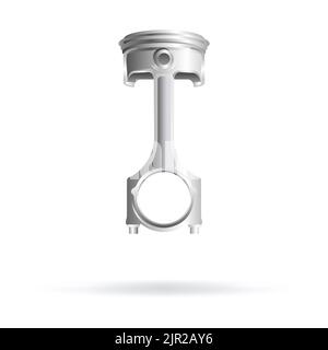 Vector illustration, piston with car connecting rod, steering wheel realistic 3d icon Stock Vector