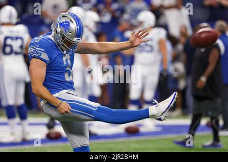 Detroit Lions punter Jack Fox (3) kicks off against the Green Bay Packers  during an NFL football game, Sunday, Jan. 9, 2022, in Detroit. (AP  Photo/Rick Osentoski Stock Photo - Alamy