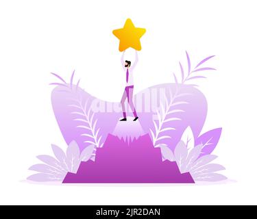 Character Giving Five Star Feedback abstract concept. Vector cartoon character illustration. Winner concept Stock Vector