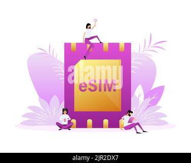 Digital e sim chip motherboard digital chip. Modern icon. Flat style characters. Communication icon symbol Stock Vector