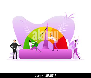 Detailed illustration of a credit score meter with people Stock Vector