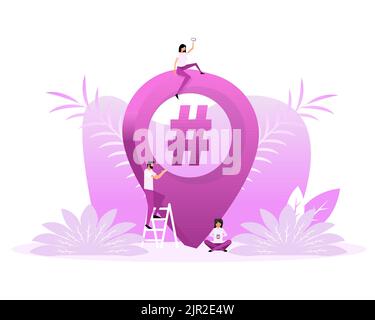 Hashtag location people, great design for any purposes. Flat vector illustration. Isometric vector Stock Vector