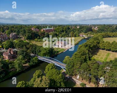 An aerial view of the Kingsland Bridge spanning the River Severn in Shrewsbury, Shropshire, UK Stock Photo