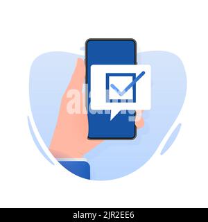 Smartphone having approved tick notification, successful operation check mark. Laptop with checkmark notification Stock Vector