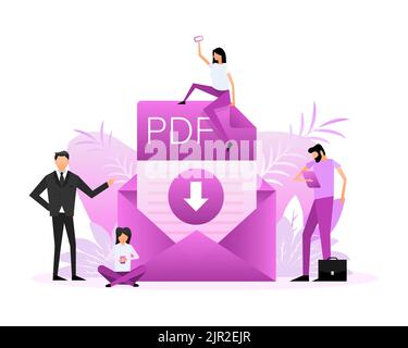 Download PDF file. Group of people with PDF document. Isometric vector. Icon vector Stock Vector