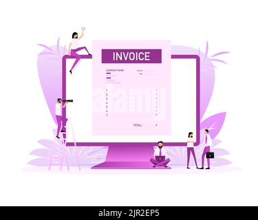 Flat blue invoice illustration. Vector flat illustration. Payment check isometric 3d. Online tax payment Stock Vector