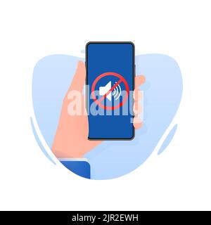 Doodle no sound smartphone hand. Flat vector illustration. Smartphone vector icon Stock Vector
