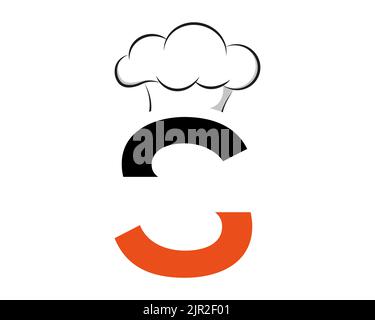 S Restaurant shape Logo Design with Black And Orange Color Stock Photo
