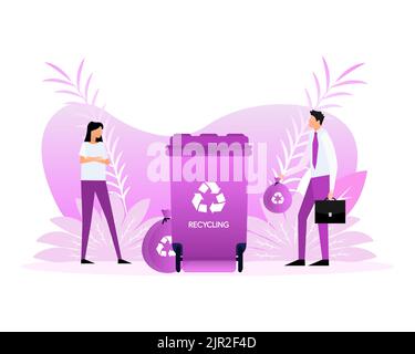 Different colored recycle waste bins vector illustration, Waste types segregation recycling. Stock Vector