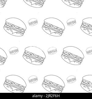 Pattern with burgers. Burgers pattern in white background. Black and white burgers pattern. Hamburger. Cheesburger. Hamburger pattern. Vector desing Stock Photo