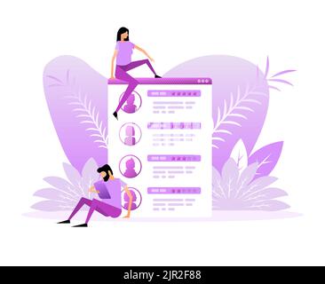 Customer review with gold star icon in laptop screen. People in flat style. Vector illustration Stock Vector