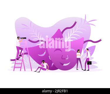 Comedy and tragedy theatrical masks. Flat style characters. Vector illustration Stock Vector