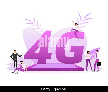 4G Sim Card. 4G technology background. Flat style characters Stock Vector