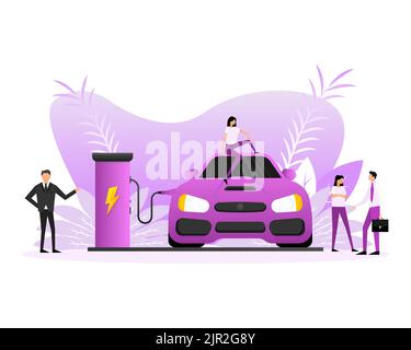 Car charging people, great design for any purposes. Vector flat illustration. Icon vector Stock Vector