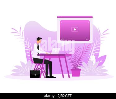 Video play people. Cartoon vector illustration. Social media flat icon Stock Vector