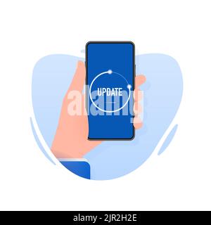 Data update or synchronize with bar process. Flat people. Update on laptop and smartphone Stock Vector