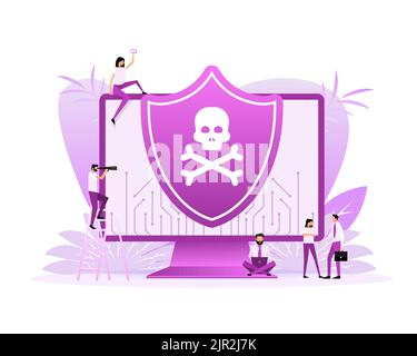 Cyber security vector logo with shield and check mark. Vector illustration Stock Vector