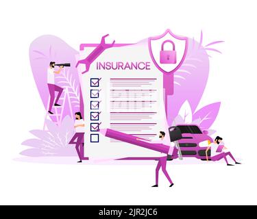 People in flat style. Car insurance icon on blue background. Flat isometric vector illustration Stock Vector