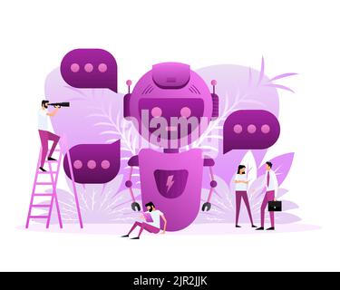 Chatbot icon concept, chat bot or chatterbot. Flat style characters. Vector illustration. Stock Vector