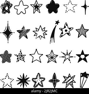 Sketch stars collection. Star sketched, doodle drawn decorative space elements. Marker sketchy, brush starred decoration. Ink grunge neoteric vector Stock Vector