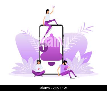 Message notification bell with people. Calendar vector icon. Flat illustration. Social media flat icon Stock Vector