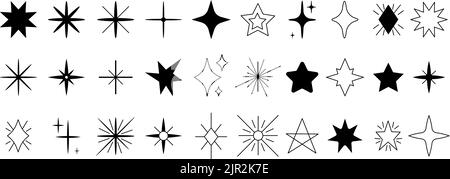 Set of star shape silhouettes. Different black star clipart drawings ...