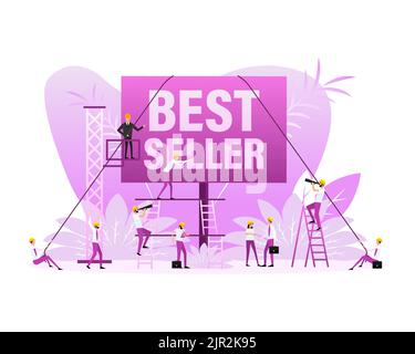 Placard with best seller on white background for banner design. Flat people. Vector illustration Stock Vector